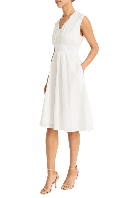 Maggy London Sleeveless Shirred Midi Dress In Ivory