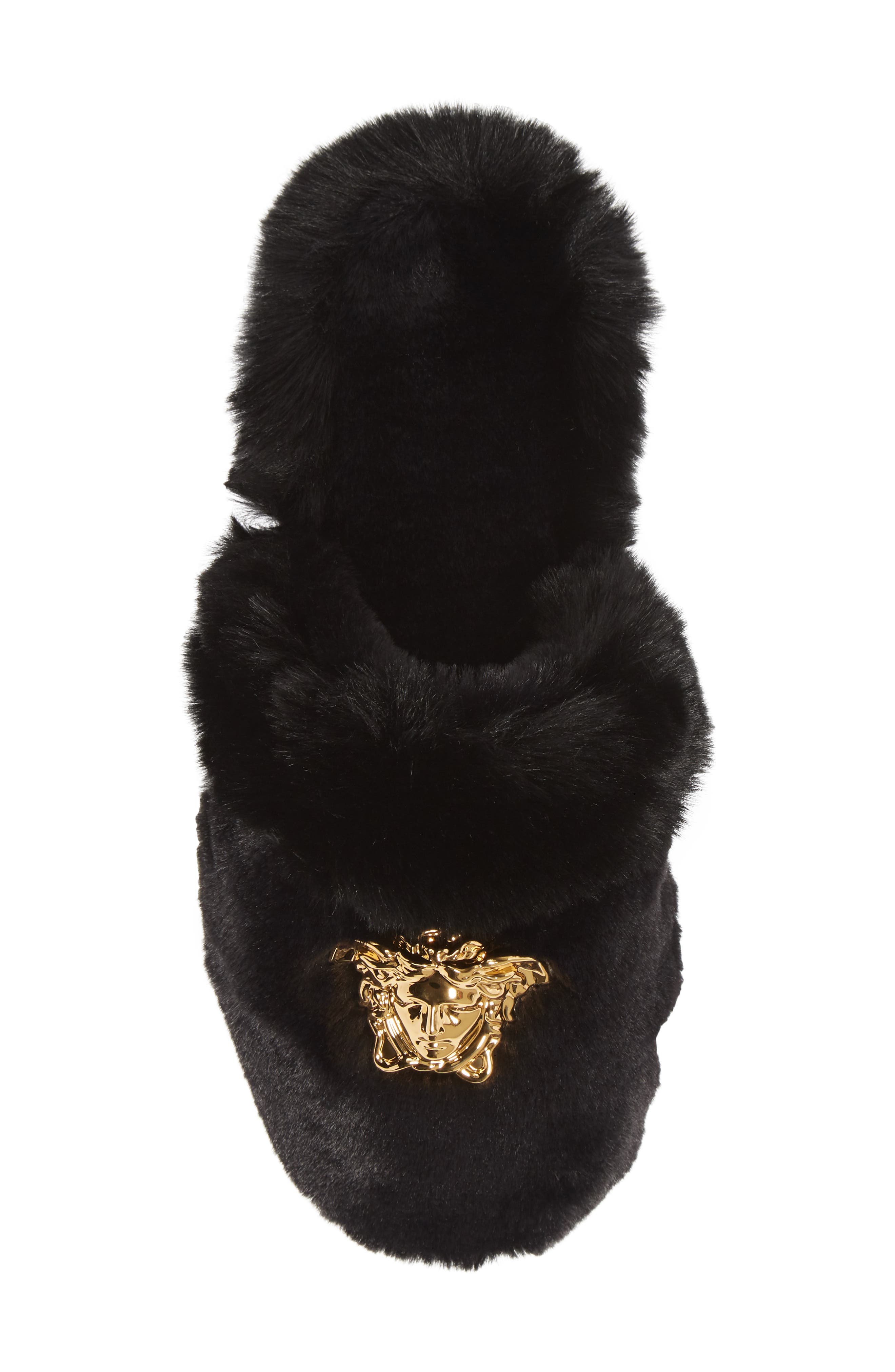 Versace Logomania Faux Fur Slipper, Alternate, color, 