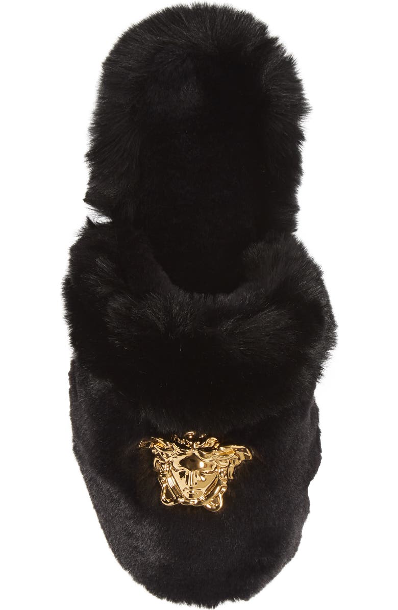 Versace Logomania Faux Fur Slipper, Alternate, color,