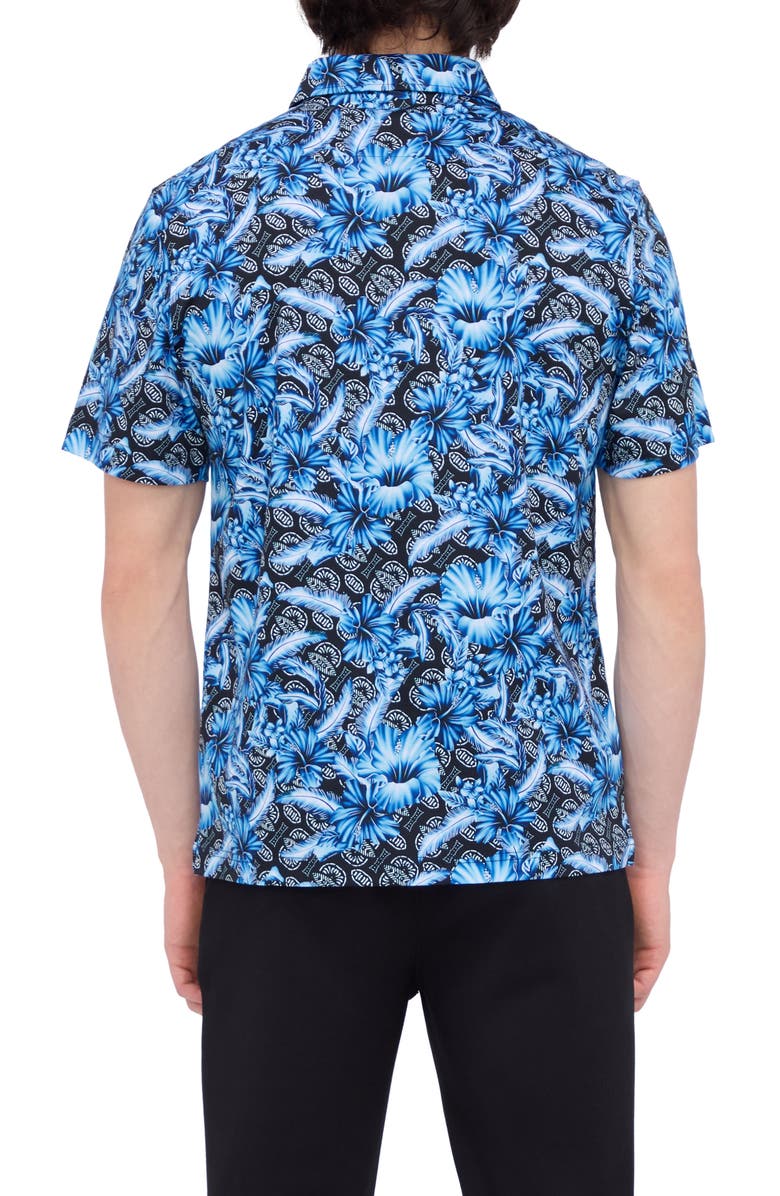 Bugatchi Hendrix Digital Floral Print Pima Cotton Polo, Alternate, color, Navy