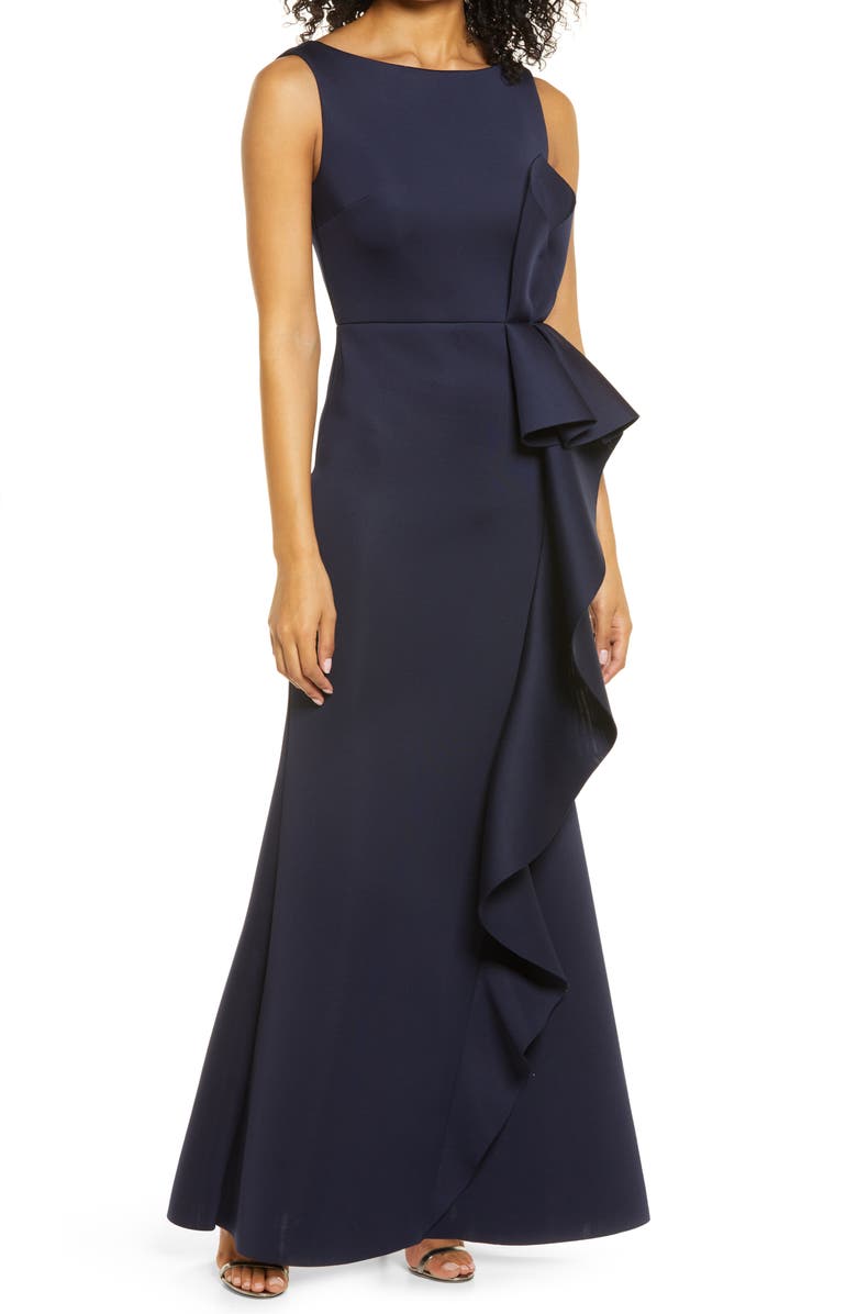 Eliza J Ruffle Sleeveless Mermaid Gown, Main, color, 