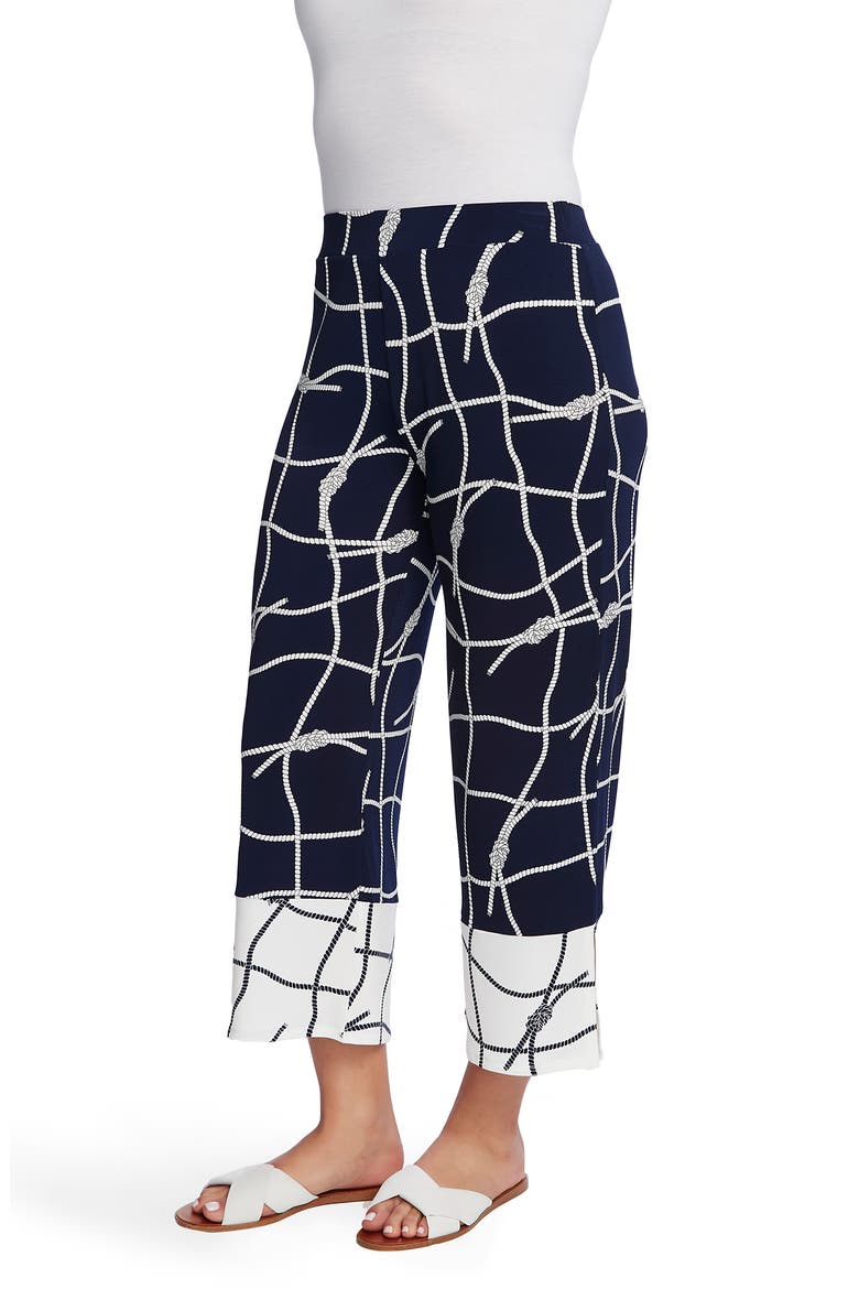 Colorblock Nautical Ropes Crop Wide Leg Trousers, Alternate, color, EVENING NAVY