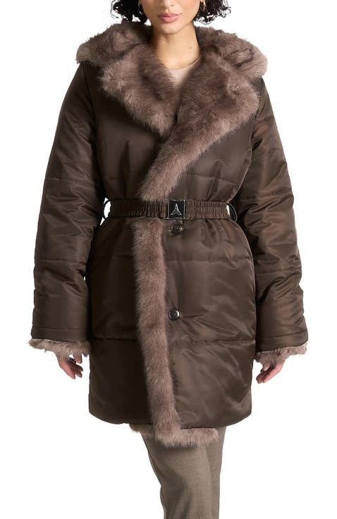 Alima Fur Longline Belted Coat