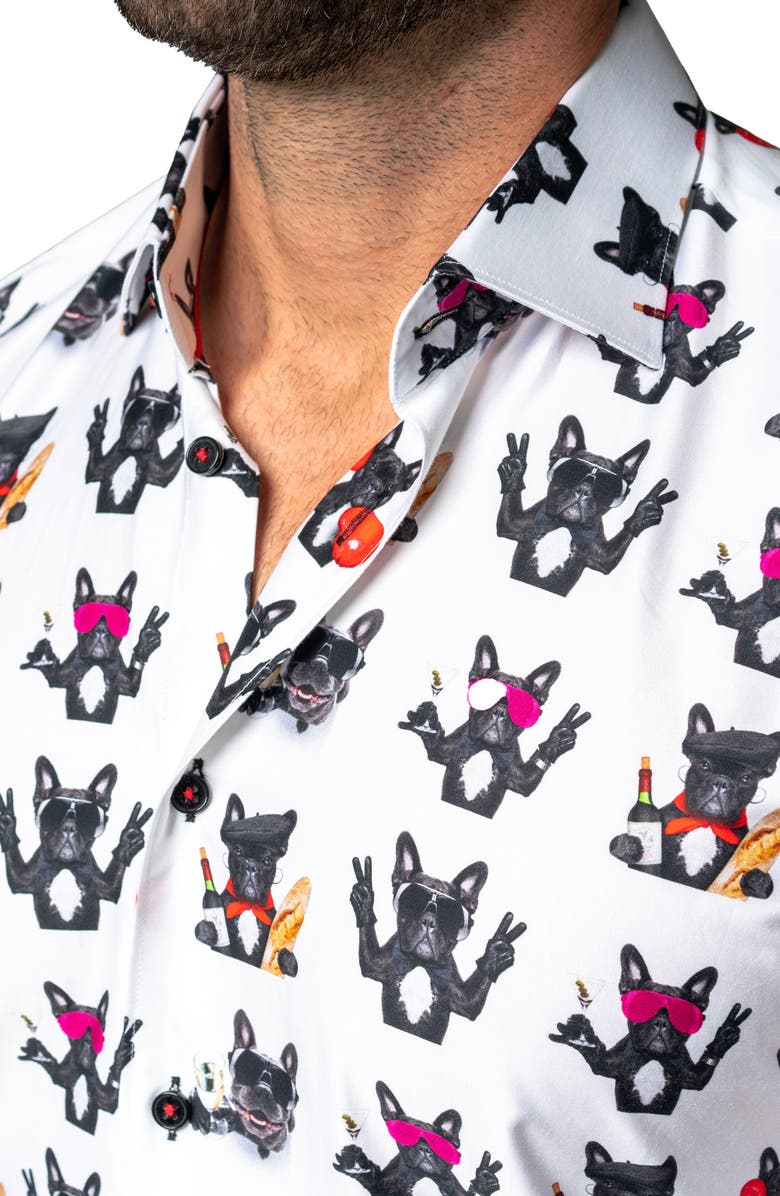 Maceoo Fibonacci Dog French Regular Fit Cotton Blend Button-Up Shirt, Alternate, color, White