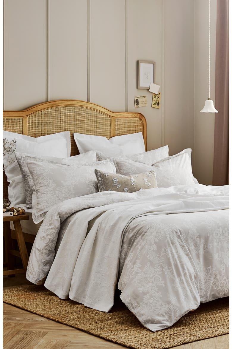 Beatrice Luxury Cotton Percale Jacquard Duvet Cover Sets, Alternate, color, Beige