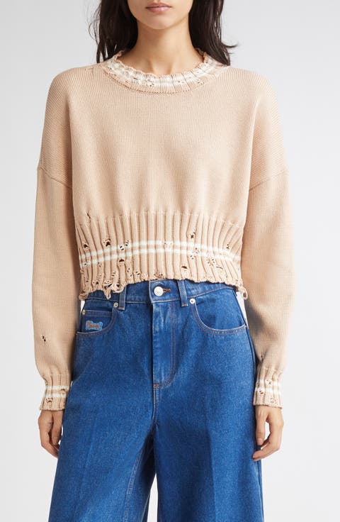 Mending Logo Distressed Cotton Crewneck Sweater