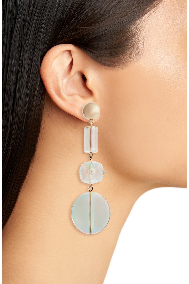 Iridescent Geo Drop Earrings, Alternate, color, GOLD/ CLEAR