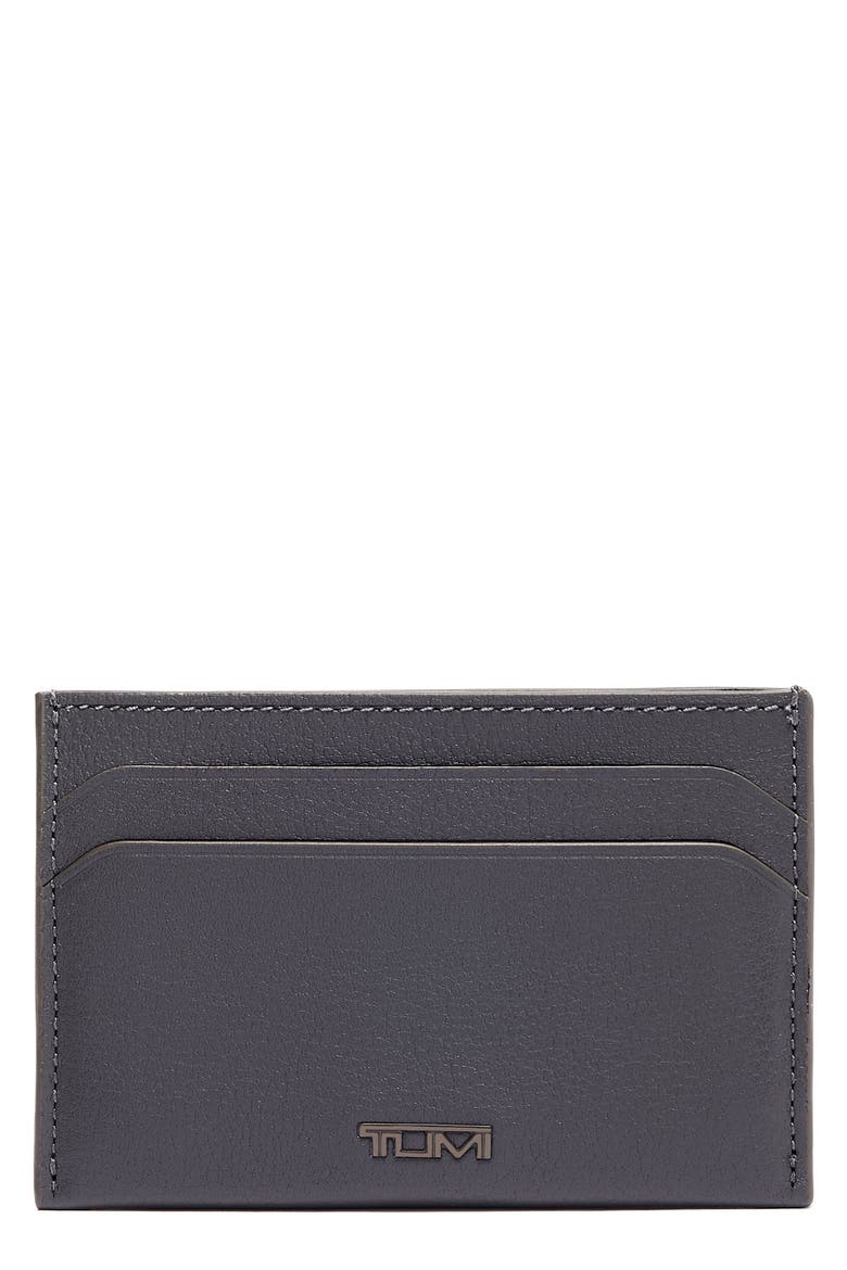 Nassau Slim Leather Card Case, Main, color, GREY TEXTURE
