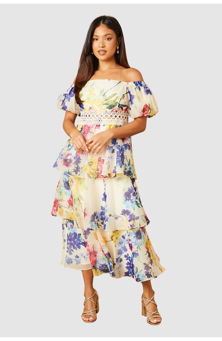 Oasis Petite Floral Bardot Midi Dress, Main, color, Multi
