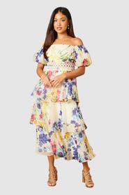 Oasis Petite Floral Bardot Midi Dress