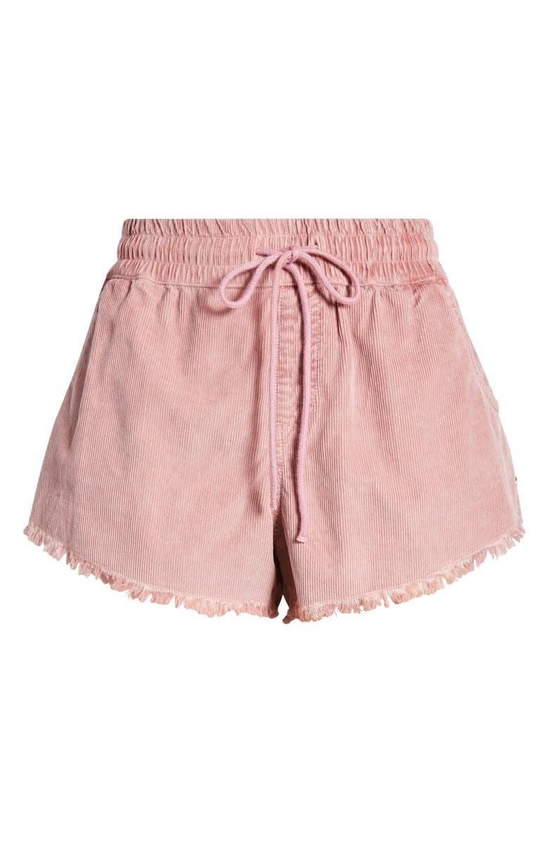 Roxy Scenic Drawstring Waist Fray Hem Cotton Twill Shorts, Main, color,