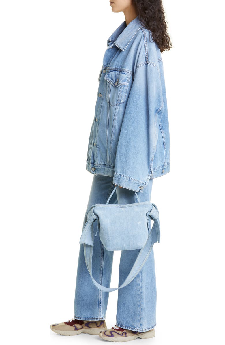 Acne Studios Mini Musubi Destroyed Denim Top Handle Bag, Alternate, color,