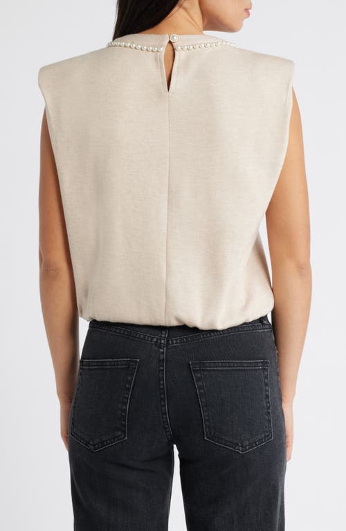Wit & Wisdom Faux Pearl Trim Extended Shoulder Top In Brown