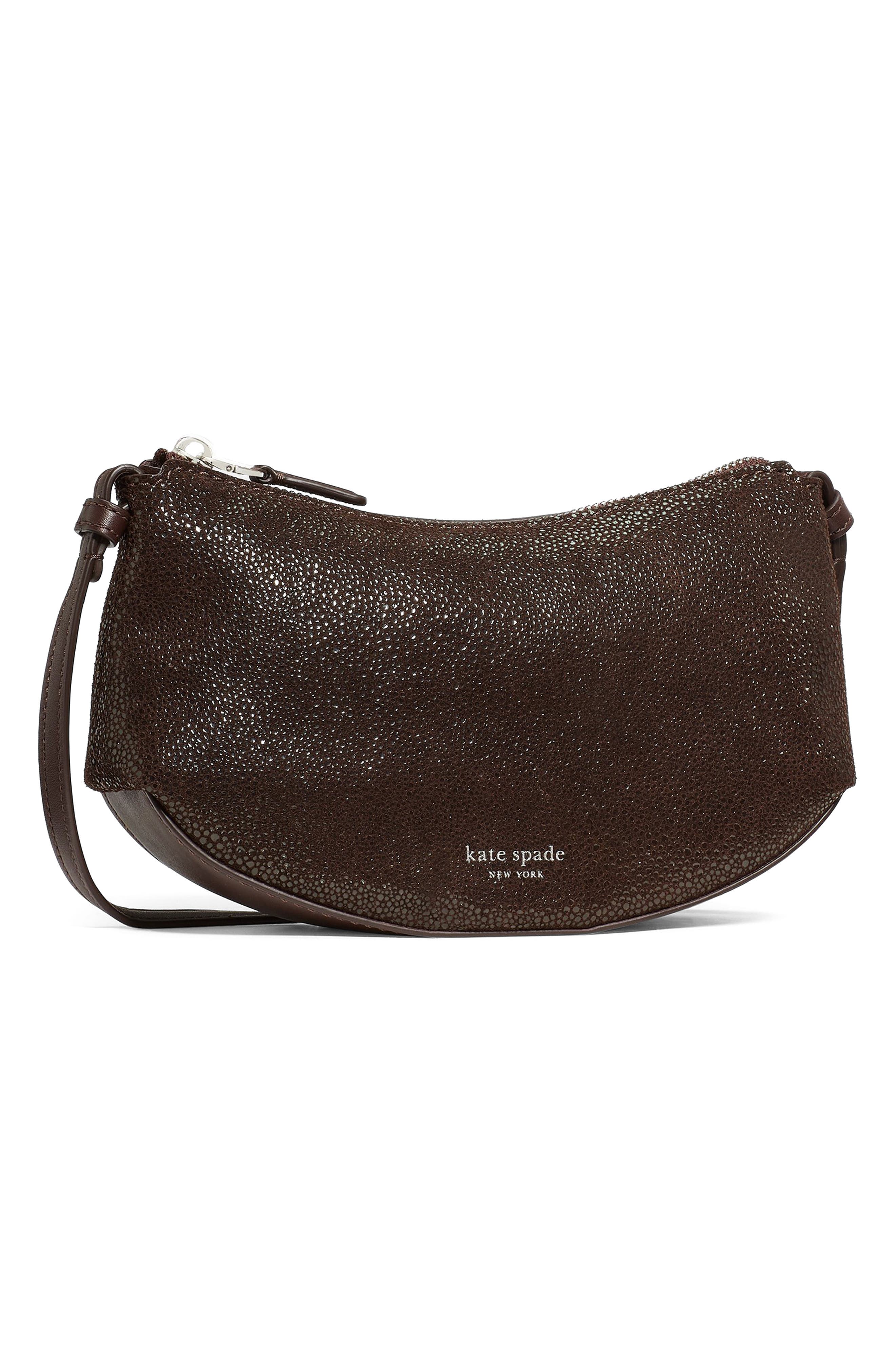 Loop Dot Printed Leather Crossbody Bag, Alternate, color, HOT FUDGE