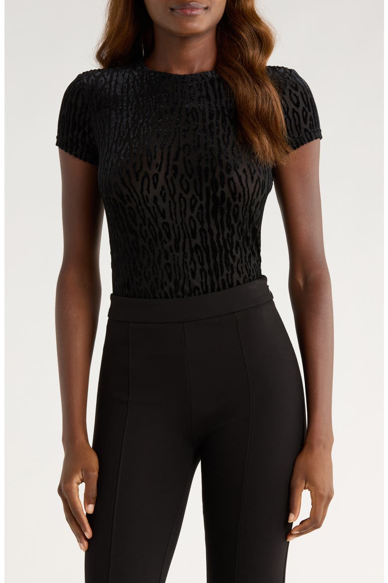 Eisa Leopard Velvet Burnout T-Shirt, Main, color, BLACK