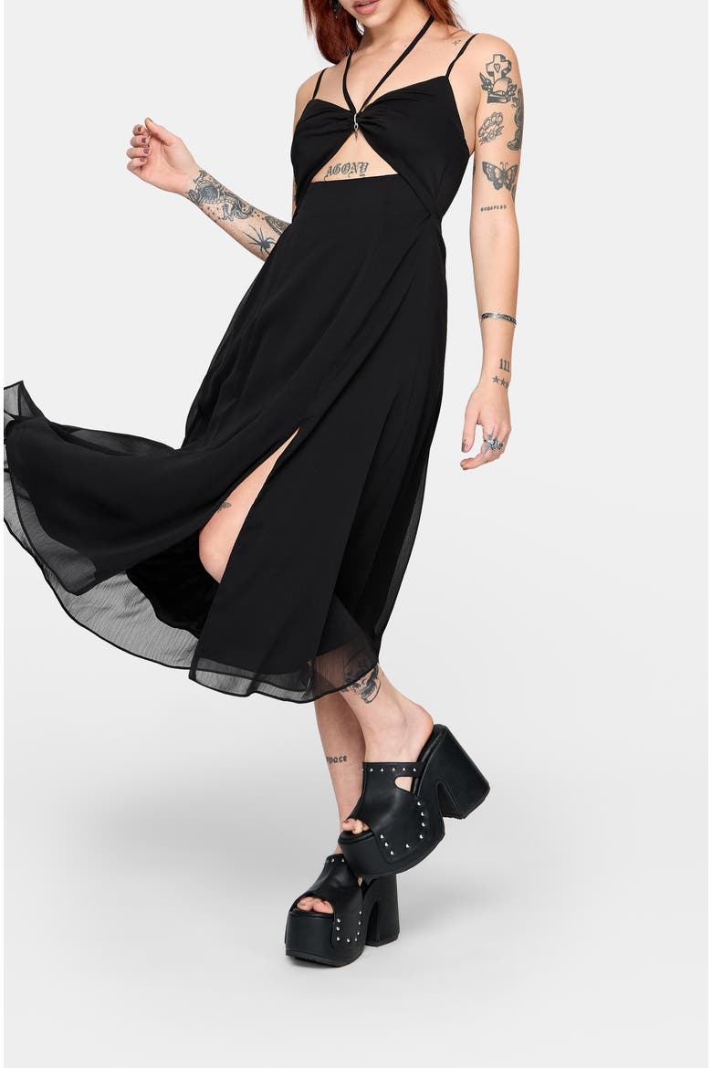 Calla Keyhole Halterneck Midi Dress, Alternate, color, Black