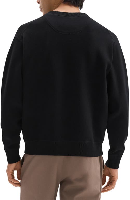 Theory Round Neck Black Wool Sweater With Ribbed Hem In Black