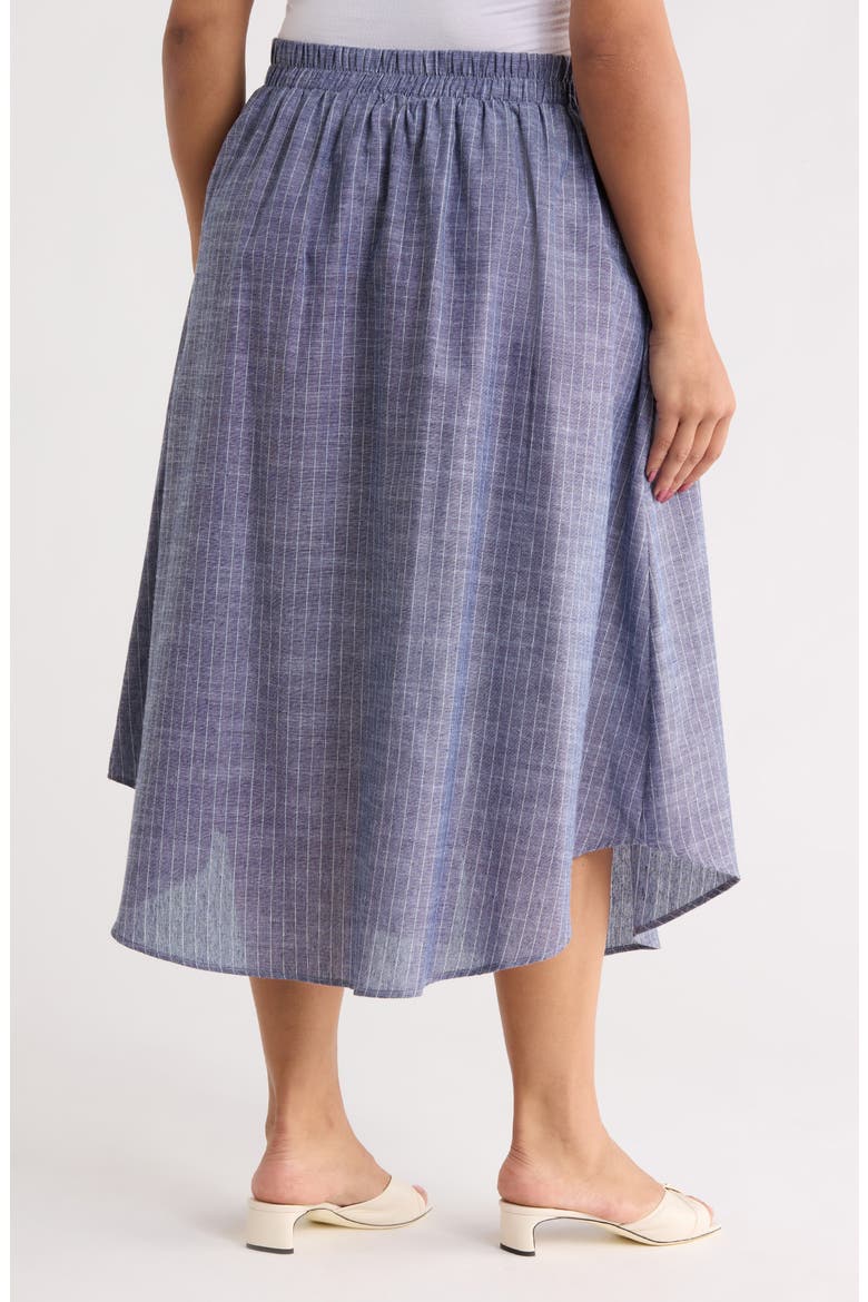 Stripe Linen Blend Curve Hem Midi Skirt, Alternate, color, DENIM