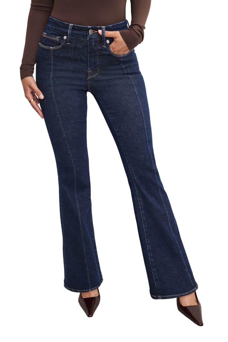 Good Petite Front Seam Flare Jeans, Main, color, INDIGO983