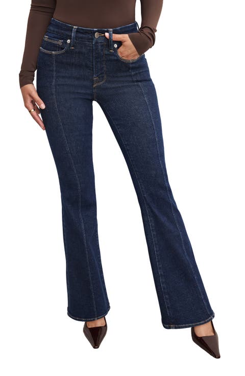 Good Petite Front Seam Flare Jeans (Indigo 983) (Petite)