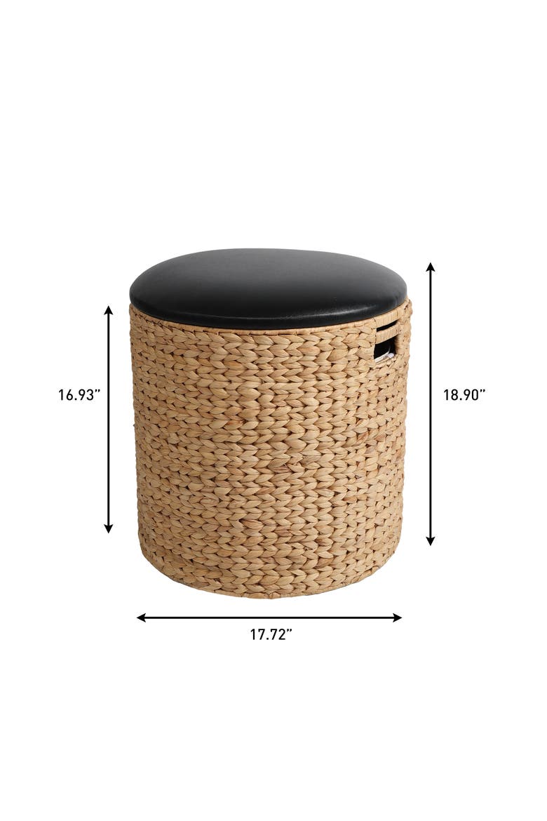 Josie 18" Modern Coastal Hand-Woven Hyacinth Storage Ottoman with Lid, Alternate, color, Natural/Black