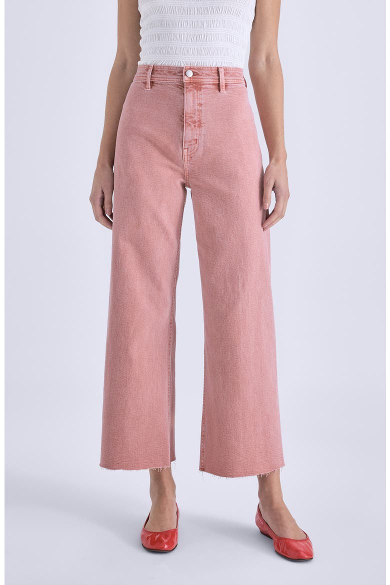 Penny Crop High Waist Raw Hem Wide Leg Jeans, Main, color, CORAL ROSE