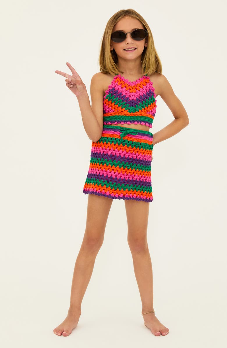 Beach Riot Kids' Lil' Carmen Two-Piece Cotton Crochet Cover-Up Dress, Alternate, color, Technicolor Rays