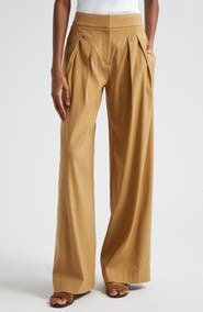 Veronica Beard Jodie Pleat Linen Blend Wide Leg Pants