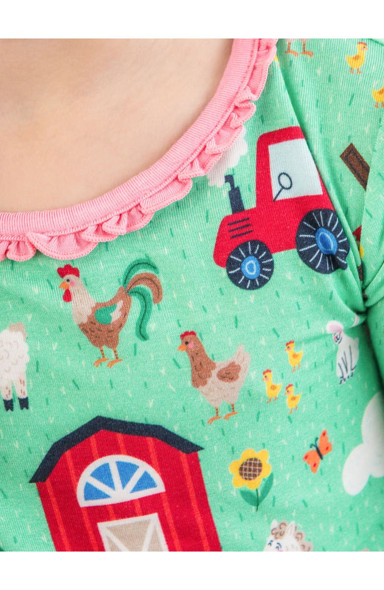 RuffleButts SoftSnooze Ruffle Long Sleeve Pajama Set, Signature Rear Ruffles, Alternate, color, Farm Friends