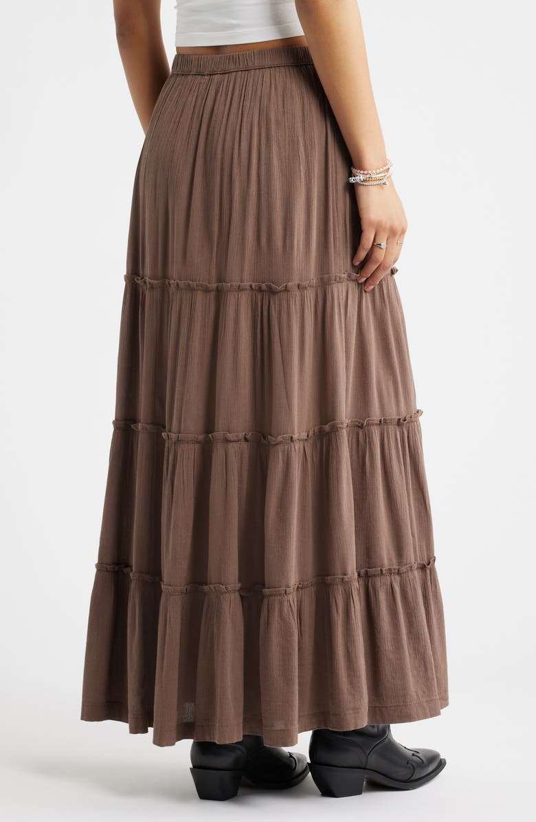 BP. Tiered Linen Blend Crinkled Gauze Maxi Skirt, Alternate, color, Brown Quartz