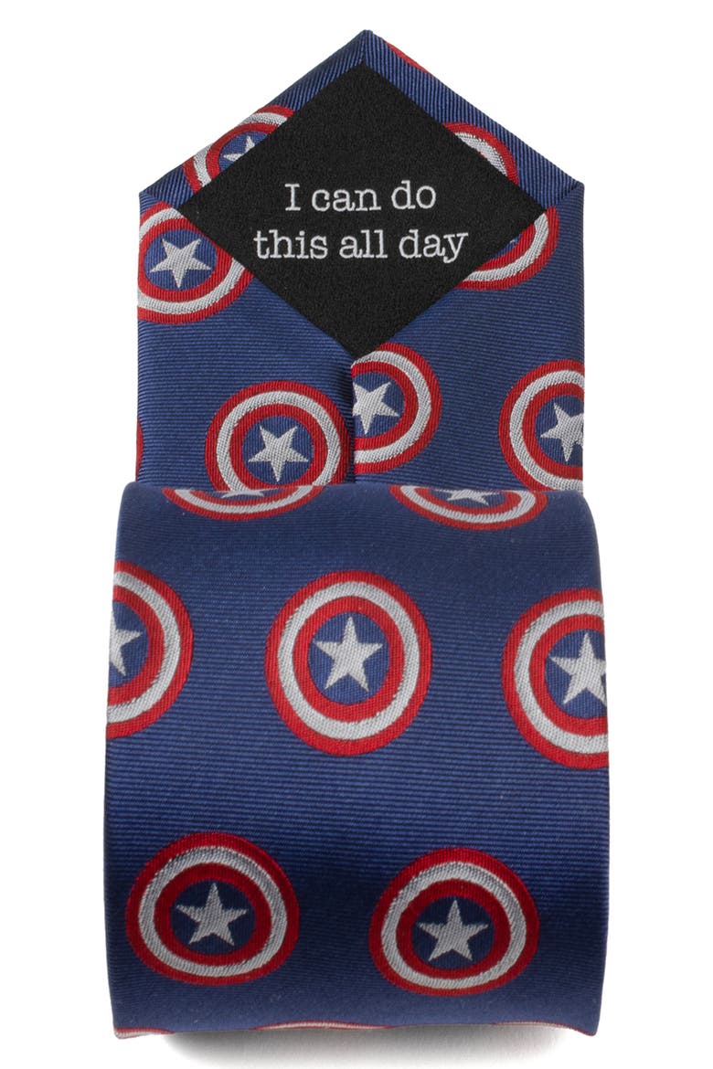 Captain America Hidden Message Silk Blend Tie, Alternate, color, BLUE