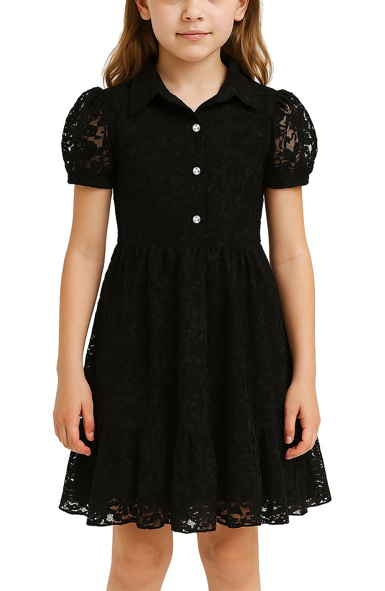 Zunie Kids' Crystal Button Lace Party Dress, Alternate, color, Black