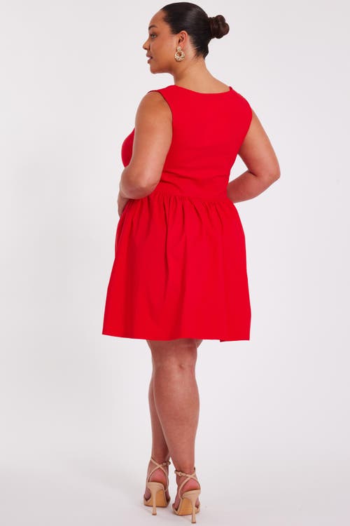 Quiz Plus Size Square Neck Drop Waist Mini Dress In Red