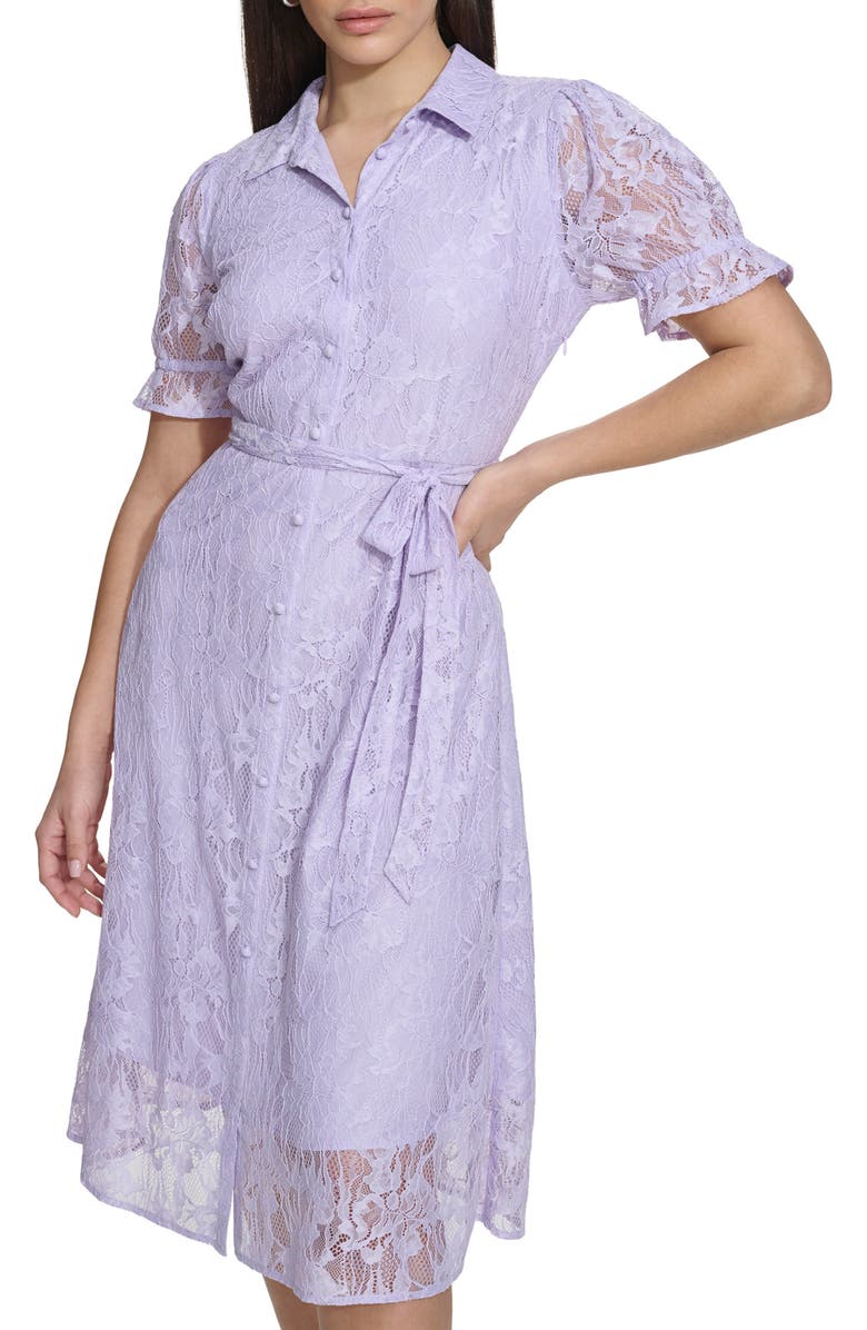 Kensie Floral Lace Short Sleeve Shirtdress, Alternate, color, Lilac