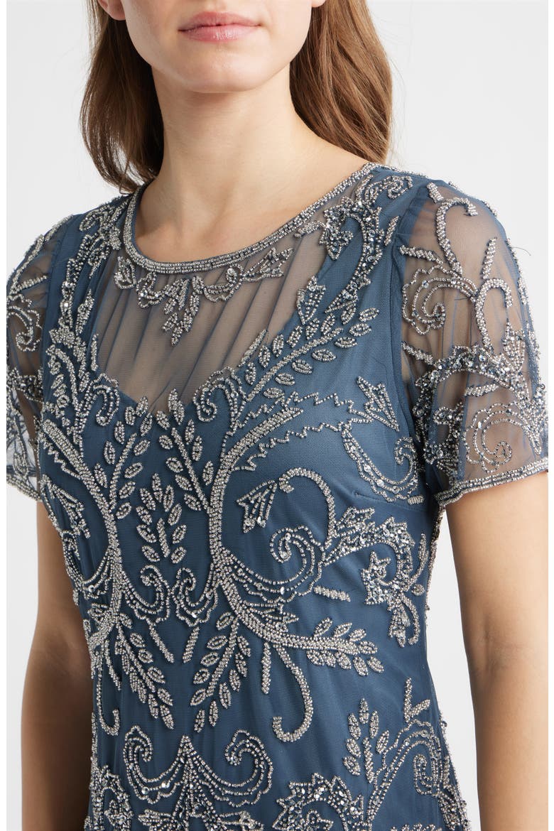 Embellished Illusion Neck Cocktail Dress, Alternate, color, GREY