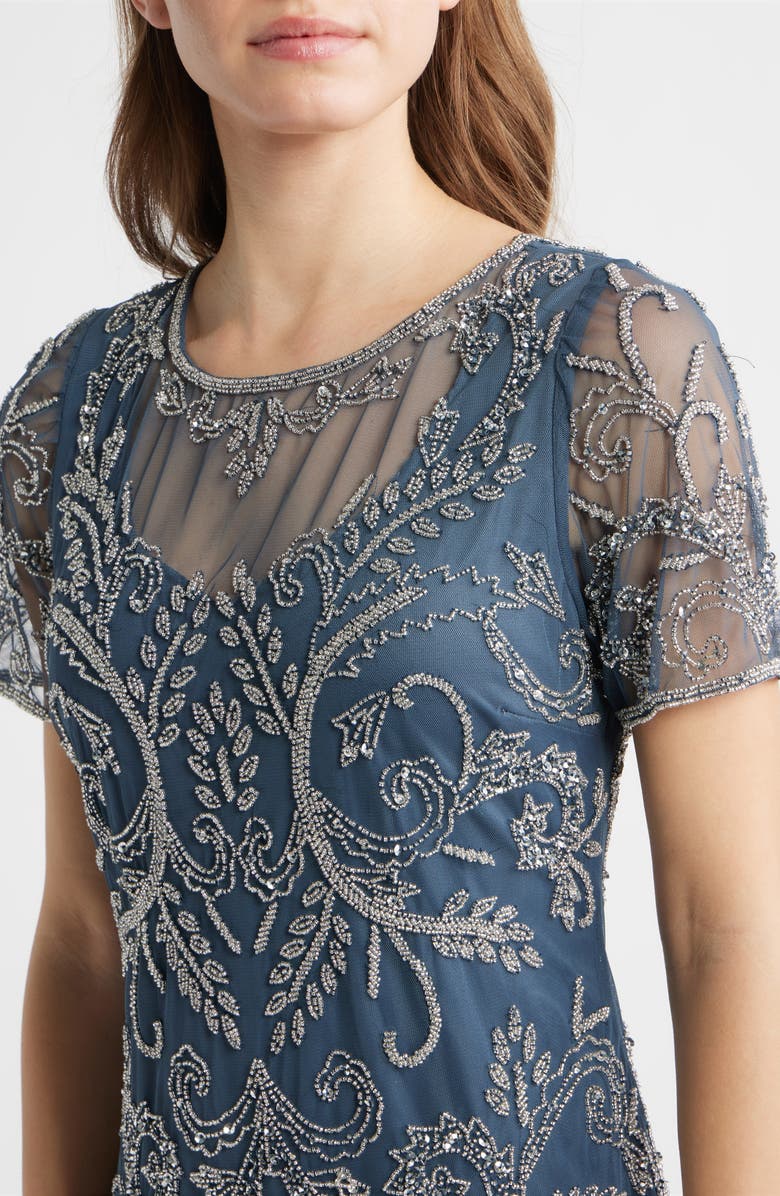 Pisarro Nights Embellished Illusion Neck Cocktail Dress, Alternate, color, Grey