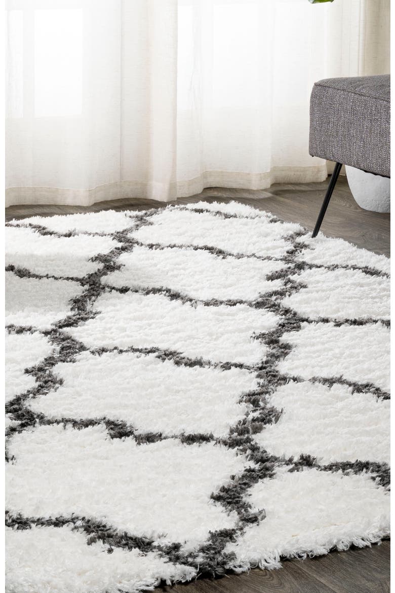Marrakesh Shag Trellis Area Rug, Alternate, color, Ivory/Charcoal