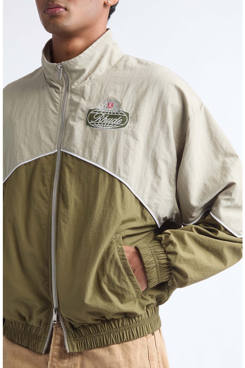 Desert Racing Embroidered Nylon Track Jacket, Alternate, color, OLIVE/ GREY