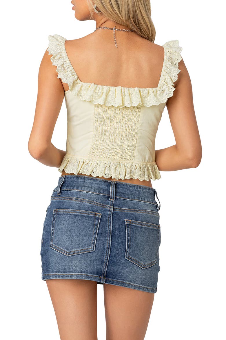 Ruffle Smocked Corset Cotton Crop Top, Alternate, color, YELLOW