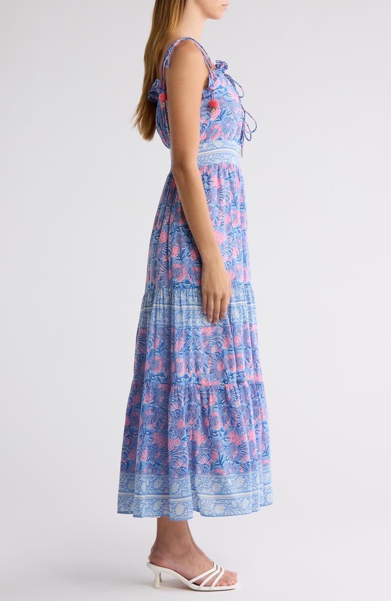 ALICIA BELL Libra Ruffle Tiered Cotton & Silk Cover-Up Sundress, Alternate, color, Blue Pink Print
