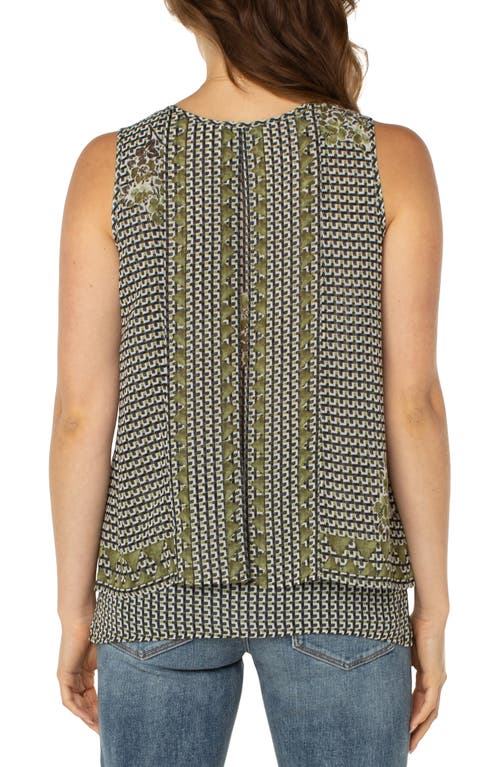 Liverpool Geo Floral Print Double Layer Woven Top In Green