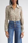 Ramy Brook Pauline Abstract Snakeskin Print Silk Blend Button-Up Shirt