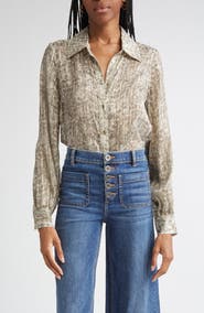 Ramy Brook Pauline Abstract Snakeskin Print Silk Blend Button-Up Shirt