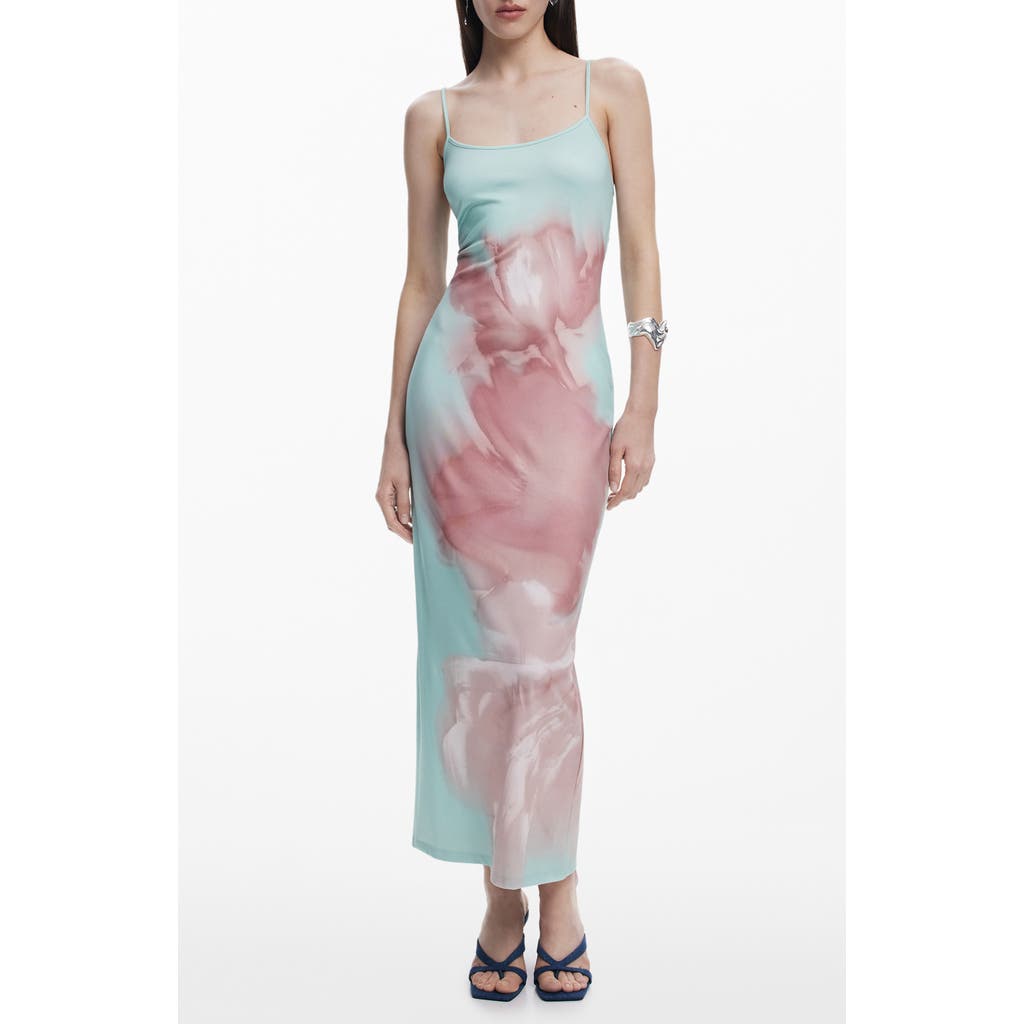 Desigual Abstract Placed Floral Dress In Turquoise
