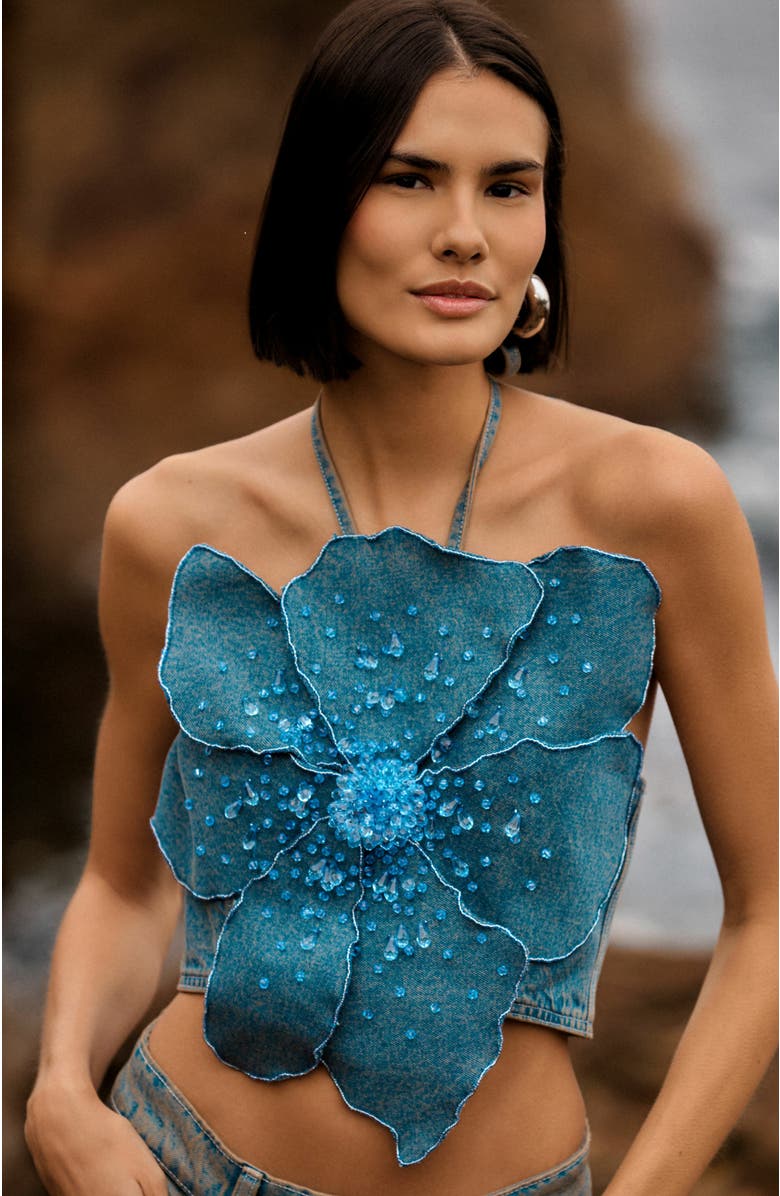 PatBO Nostalgic Sky Denim Flower Top, Alternate, color, 