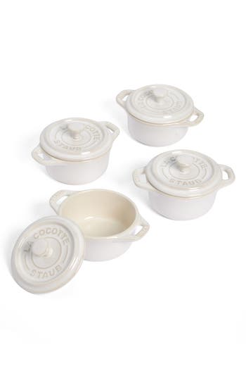 Staub 4-piece Mini Round Cocotte Set In White