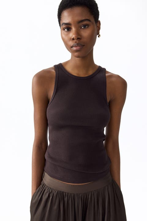 Ribbed silk-blend tank top