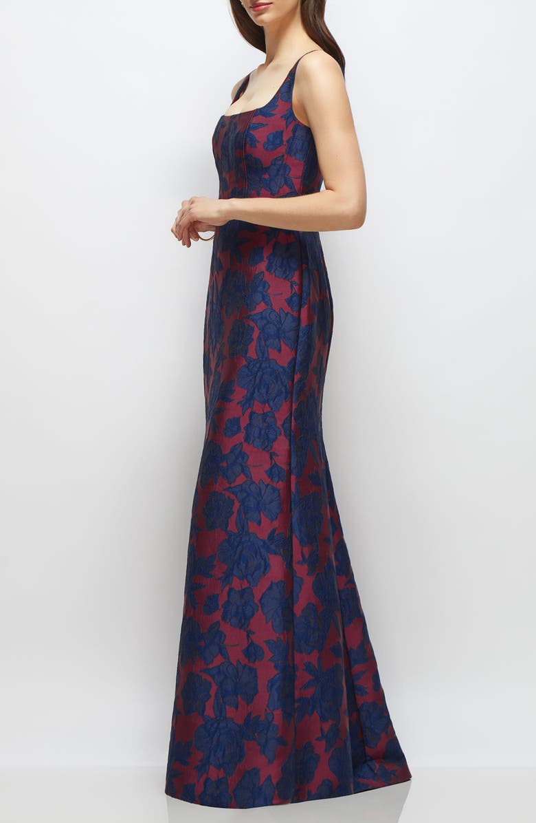 Dessy Collection Floral Jacquard Sleeveless Trumpet Gown, Alternate, color, Burgundy Navy Floral