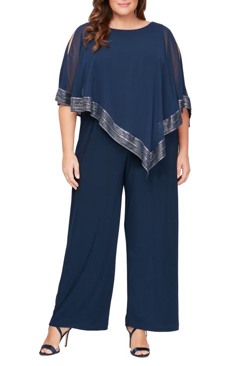 Foil Trim Asymmetric Popover Jumpsuit (Plus)