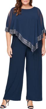 SL FASHIONS Foil Trim Asymmetric Popover Jumpsuit